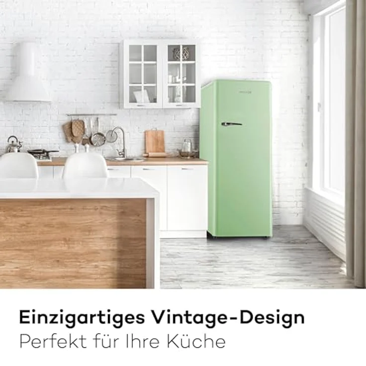 SCHOEPF RKS245SG Retro Vollraumkühlschrank, 238 Liter Nutzinhalt, mint-grün, mit LED-Beleuchtung und Vintage Style – Bild 2