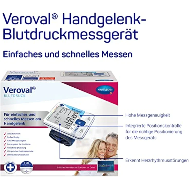 Paul Hartmann AG Veroval Handgelenk-Blutdruckmessgerät 925321 Arrythmie-Erkennung, für Oberarmumfänge von 12,5 - 21 cm – Bild 2