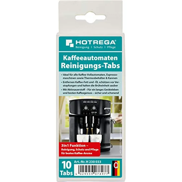 HOTREGA Kaffeeautomaten Reinigungs-Tabs 10 Tabs á 1,6 g / 18 mm, Entkalker, Kalkentferner