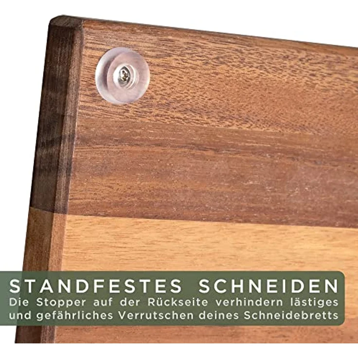 WALDWERK Schneidebrett 3er Set aus massiver Akazie mit Saftrille und Brettständer - Design Schneidebrett Set – Bild 5