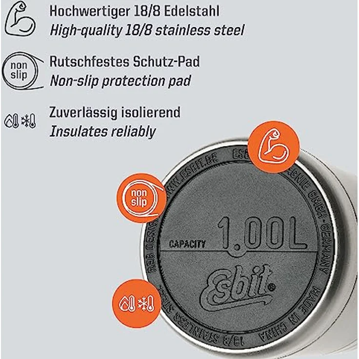 Esbit Thermobehälter Majoris für Essen - Warmhaltebehälter 1000 ml in Edelstahl - aus Edelstahl für warme und kalte Speisen – Bild 2