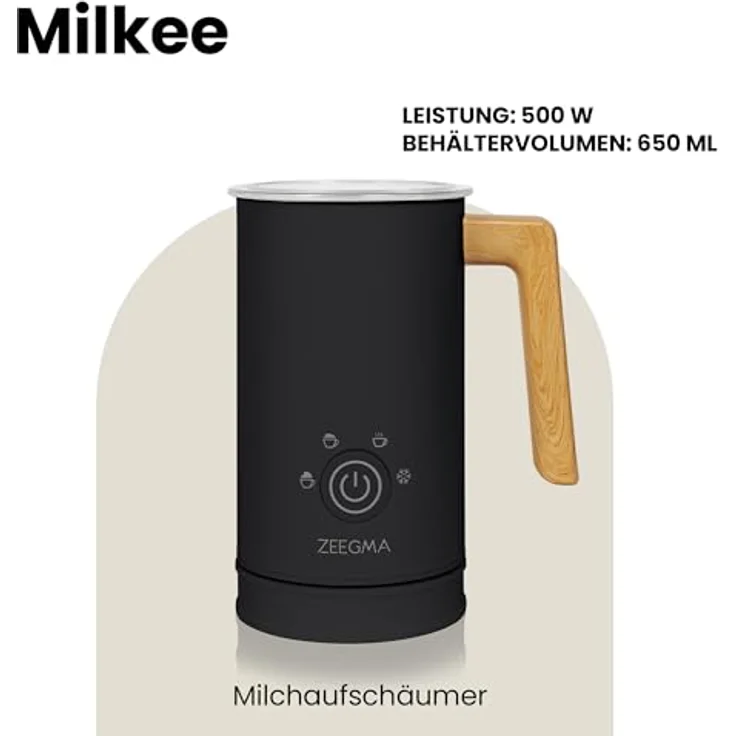 ZEEGMA MILKEE Milchaufschäumer, 500 W Leistung, 650 ml Kapazität, 4 Betriebsmodi, Touch-Bedienfeld, Antihaftbeschichtung, Schwarz – Bild 2