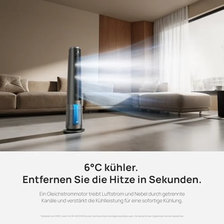 DREO TurboCool Nebelventilator 765S, 3-in-1 Turmventilator mit WLAN & App-Steuerung, 6 L Tank, 10.4 m/s Luftstrom, 20 dB DC-Motor, 90° Oszillation, 12 Geschwindigkeiten, 4 Modi – Bild 3