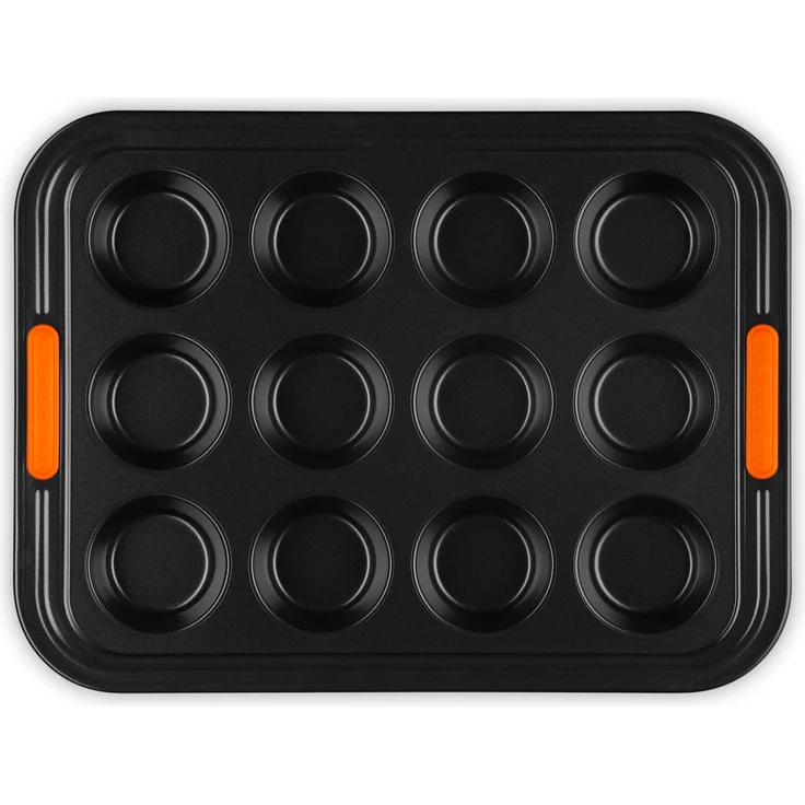 Le Creuset 12er Muffinform, Backform, orange-schwarz, ideal für Muffins, Cupcakes und Mini-Quiches