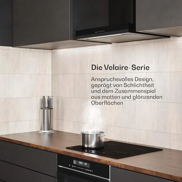 Klarstein Velaire Dunstabzugshaube 60 cm, 600 m³/h, A++ Energieeffizienz, Touch-Bedienung, LED-Beleuchtung, Aluminium- & Aktivkohlefilter, Wandhaube, Schwarz – Bild 2
