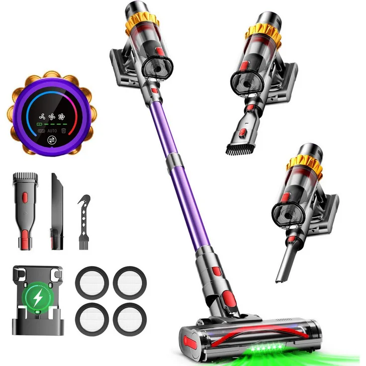 Adormii Akku-Hand- und Stielstaubsauger, 80000 Pa Saugkraft, Kabellos, 70 Min Laufzeit, beutellos, Smart LED-Display, grüne LED-Technologie, für Teppich und Hartböden, Tierhaare