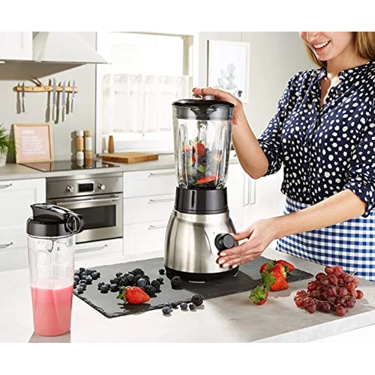 Russell Hobbs Standmixer Glas Steel 2-in-1, inkl. To-Go-Becher & Deckel, 1.5l Glasbehälter, Mixer 0.8 PS-Motor, Impuls--Ice-Crush Funktion, mini Smoothie-Maker 23821-56 – Bild 2