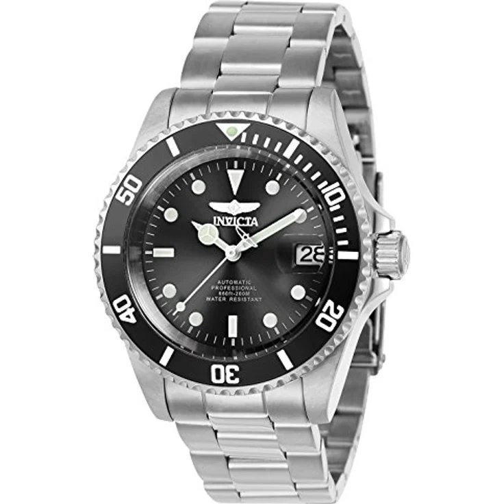 Invicta Pro Diver Automatikuhr, Edelstahl Herrenarmbanduhr mit 40mm Gehäuse und schwarzem Zifferblatt, 20 bar wasserdicht