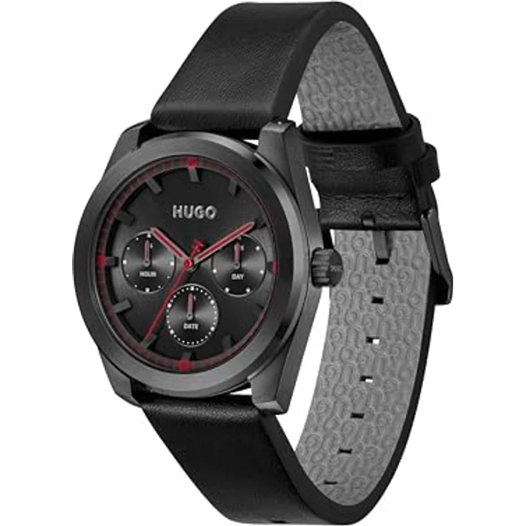 HUGO Multi Zifferblatt Quarz Uhr für Herren #Bright Sport, 42MM Edelstahlgehäuse, schwarzes Lederarmband, 5 ATM wasserdicht - 1530423 – Bild 2