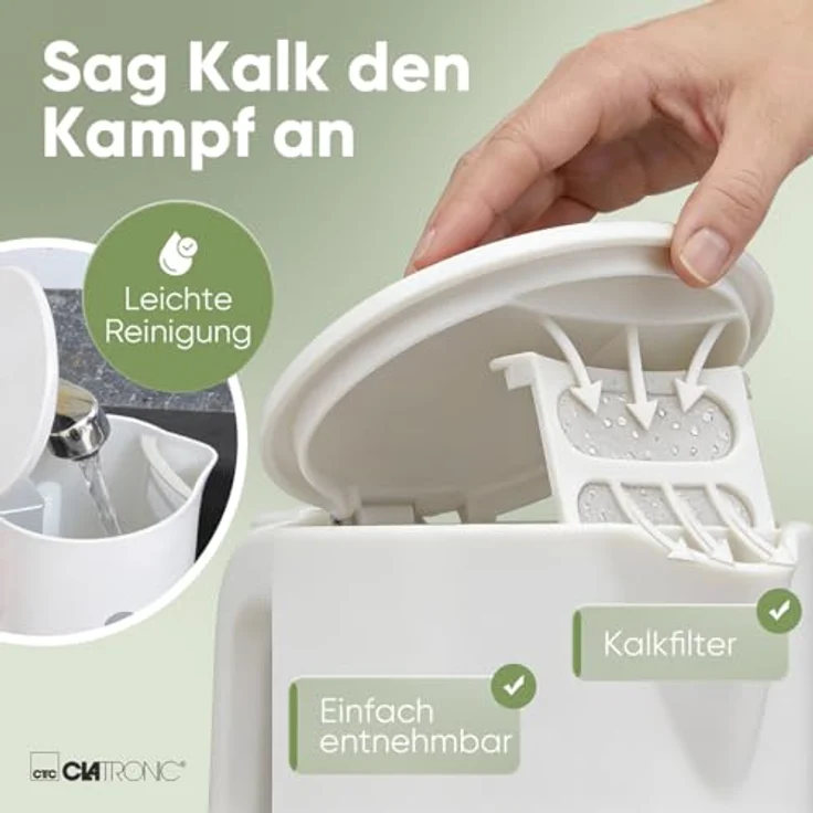 Clatronic WK 3834 Wasserkocher 1L | 900W | BPA frei | Einhandbedienung | Wasserstandsanzeige | Überhitzungsschutz | weiß – Bild 5
