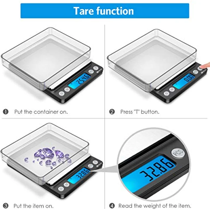 Brifit Feinwaage 0.01g, Digitale Küchenwaage mit 500g Kapazität, Edelstahl Kalibriergewicht, Tara-Funktion, PCS-Funktion, 6 Einheiten Konvertierung, Schwarz – Bild 3