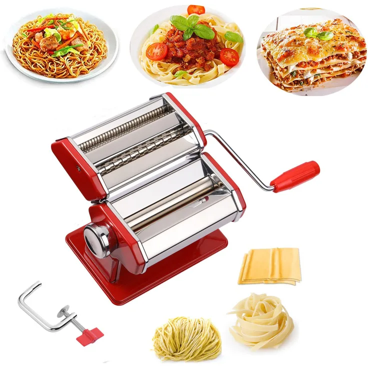 LUCKZON Nudelmaschine Rostfreier Stahl Pasta Maker manuell für Spaghetti Fettuccini Lasagne, Rollenmaschine Teig frische Nudelherstellung
