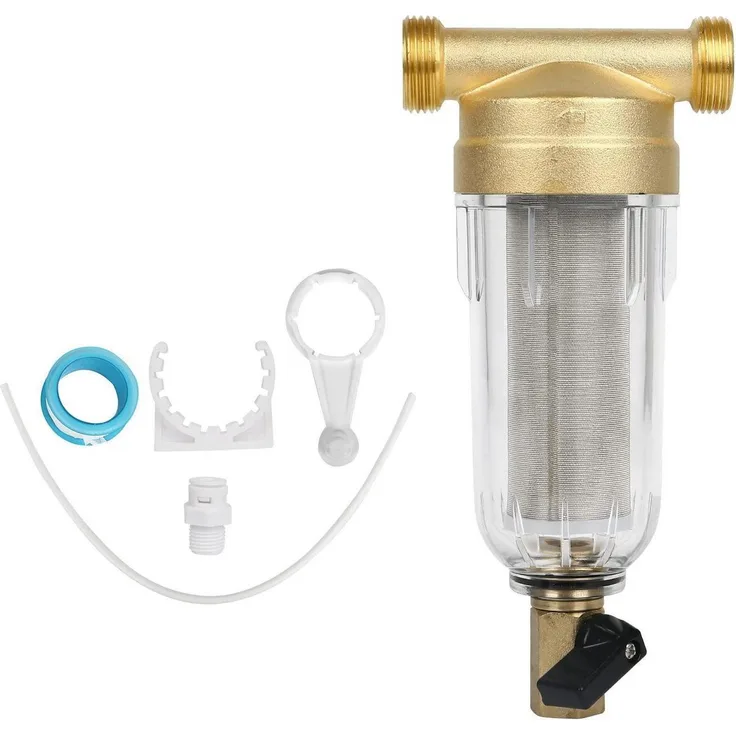 OUGPIU Wasserfilter Vorfilter 3/4 Zoll Edelstahl, 40 Mikron Feinfilter mit Rückspülfunktion und korrosionsbeständigem Messingadapter