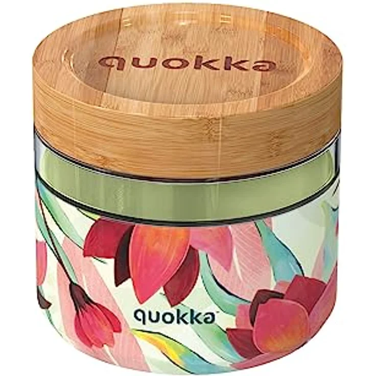Quokka Deli - Glas Foodbehälter - Auslaufsichere Lunchbox mit Bambusdeckel, 500 ml und 820 ml, Mehrfarbig – Bild 1