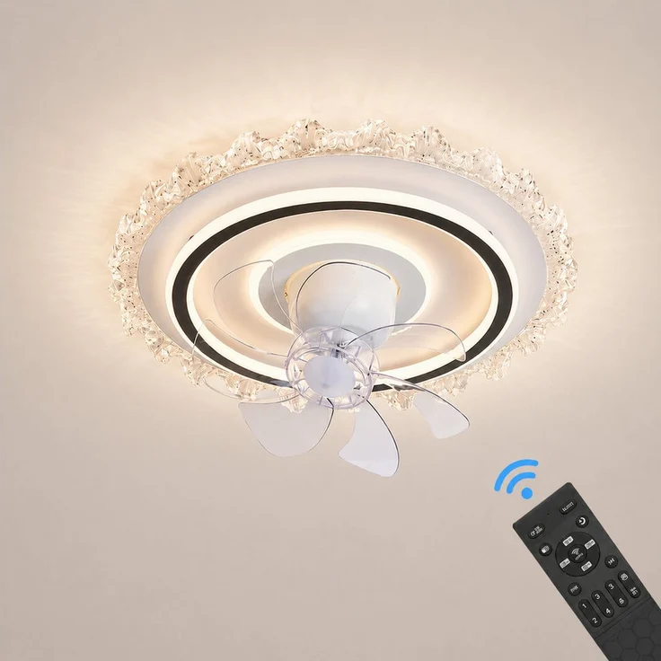 Euroton Deckenventilator, LED Deckenlampe mit Fernbedienung, 6 Geschwindigkeitsstufen, 20 cm Durchmesser, Weiß