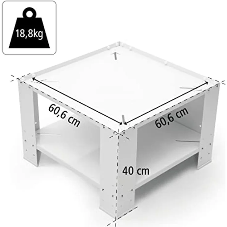 Xavax stabiles Waschmaschinen-Untergestell (60x60 cm, Unterbau-Erhöhung 40 cm, Sockel mit Bodenfach, Podest für Trockner, Gefrierschrank oder Kühlschränke) weiß – Bild 3