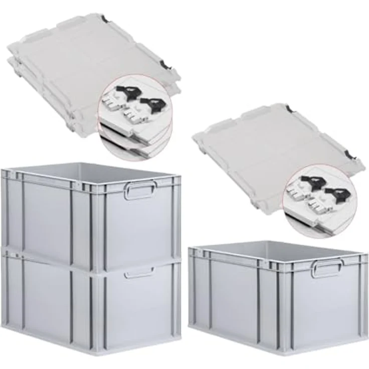 PROREGAL Eurobox NextGen Economy, 3x Transportbehälter mit Scharnierdeckel, schwarz, HxBxT 32x40x60cm, 65 Liter, lebensmittelecht, robust und stapelbar – Bild 1