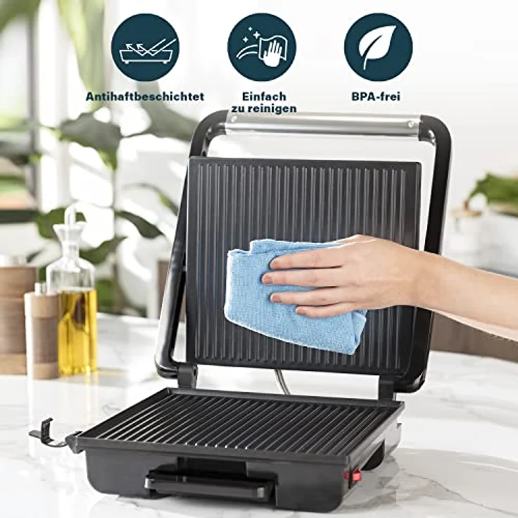 Princess Panini Grill Pro Kontaktgrill, Thermostat, 2000Watt, antihaftbeschichtet, edelstahl, schwarz – Bild 7