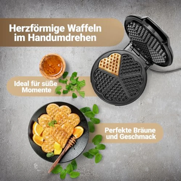 Bomann WA 5018 CB Waffelautomat, 1200 Watt, Stufenlos regelbarer Bräunungsgrad, Große Backflächen Ø 18 cm antihaftbeschichtet, Schwarz – Bild 5