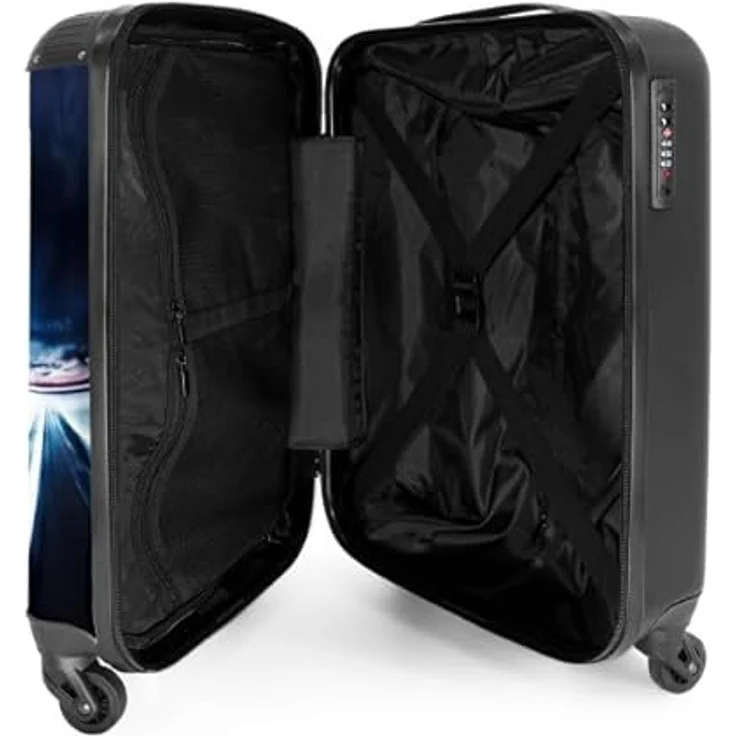 NoBoringSuitcases.com© Kinderkoffer Auto, blauer Trolley mit 36 Liter Stauraum, 4 Rollen, Handgepäck 55x35x20cm – Bild 4