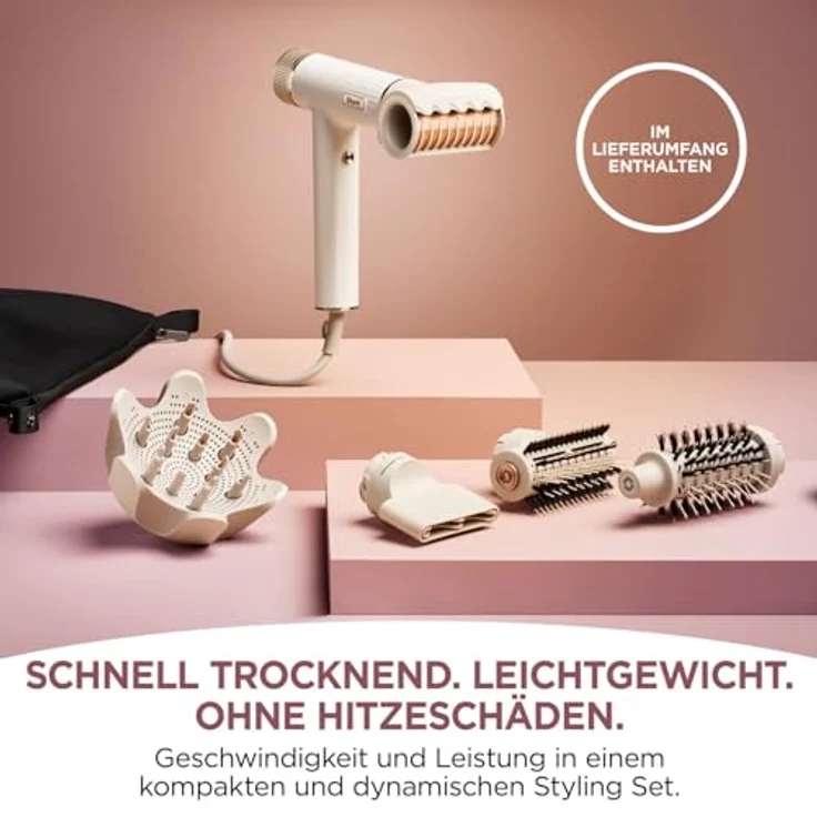 Shark SpeedStyle Haartrockner & RapidGloss Finisher mit Aufbewahrungstasche, 5 Styler, Für Alle Haartypen, Schnelltrocknend, Glättet Fliegende Haare, Keine Hitzeschäden, Ionisch, Seide, HD352EU – Bild 2