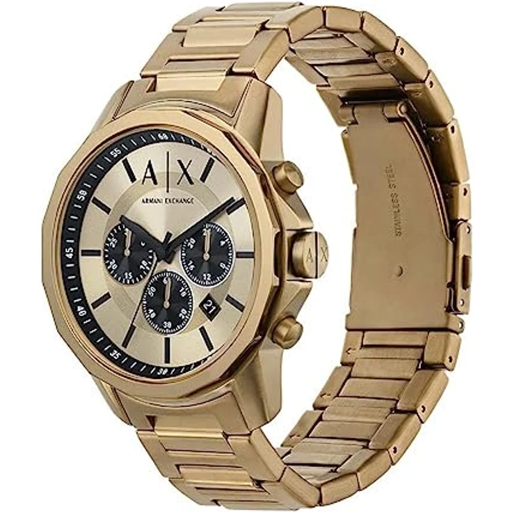Armani Exchange Gold Tone Armbanduhr für Männer, Quarz Chronograph mit 44mm Gehäuse und Edelstahlband, wasserdicht bis 50m – Bild 5