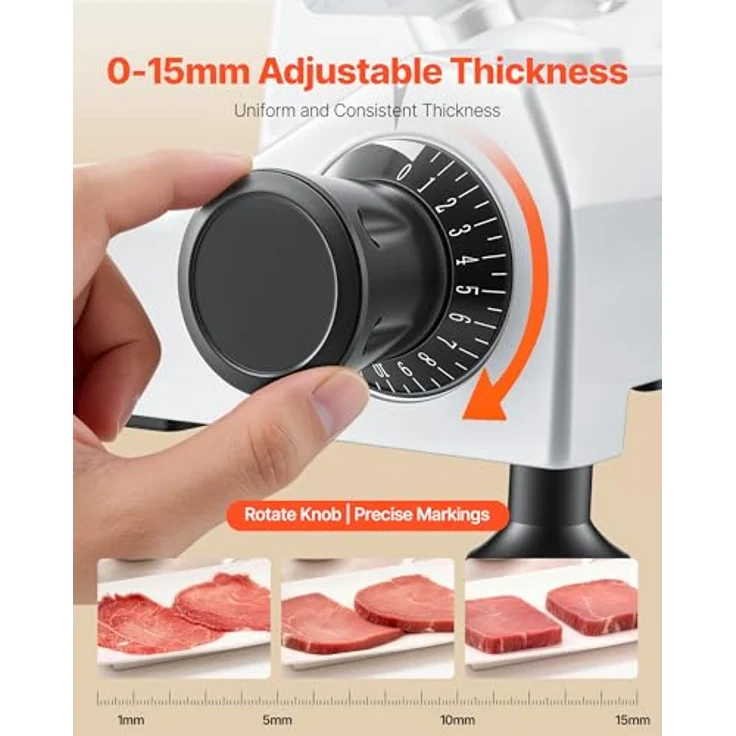 VEVOR Allesschneider Elektrisch SY-300A, 400 W Fleischschneider mit 30 cm Kohlenstoffstahl-Klinge, abnehmbar, 0–15 mm Schnittstärke, ideal für gefrorenes Fleisch und Baguette – Bild 4