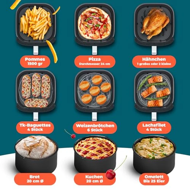 Stillstern Heißluftfritteuse 8L XXL – Dampffunktion, Sichtfenster, 1800W, 8 Programme, 3 Funktionen, 120-Min-Timer, Shake-Funktion, 120 Rezepte [Deutsch] – Fritteuse ohne Öl für knusprige Ergebnisse, silber – Bild 5