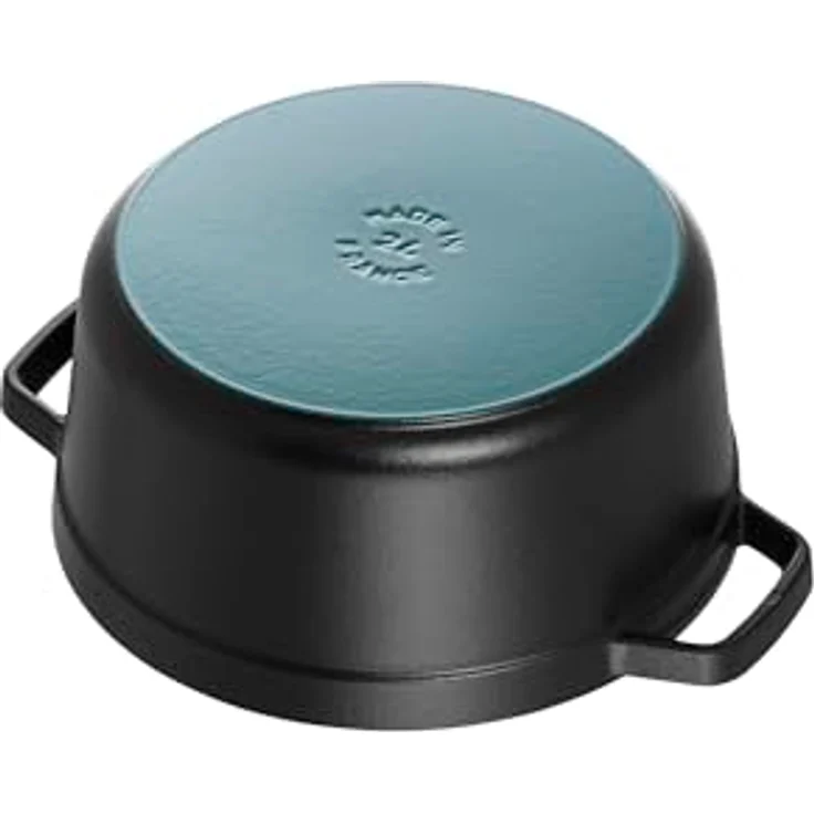 Staub 1102225 Cocotte-Bräter, rund mit Deckel 22 cm, 2,6 L, mit mattschwarzer lierung im Inneren des Topfes, schwarz – Bild 5