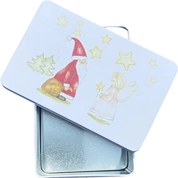 Santa Engel Sterne - wunderschöne Rechteckdose mit geprägten Motiven - lebensmittelecht - Aufbewahrungsdose, Keksdose, Blechdose – Bild 4