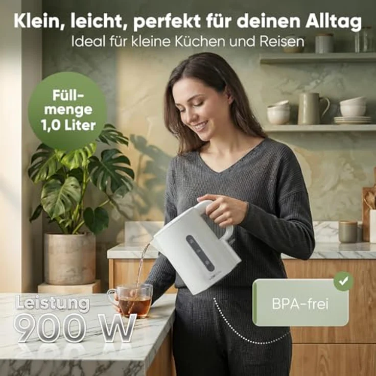 Clatronic WK 3834 Wasserkocher 1L | 900W | BPA frei | Einhandbedienung | Wasserstandsanzeige | Überhitzungsschutz | weiß – Bild 3