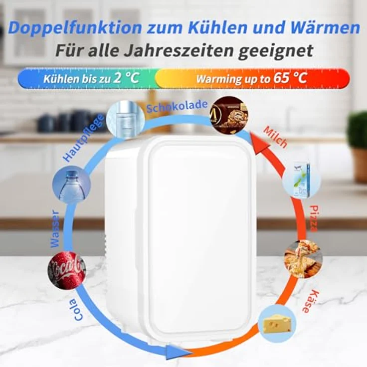YASHE Mini-Kühlschrank 6 Liter, tragbarer thermoelektrischer Kühler für Schlafzimmer, Hautpflege und Getränke, weiß – Bild 3