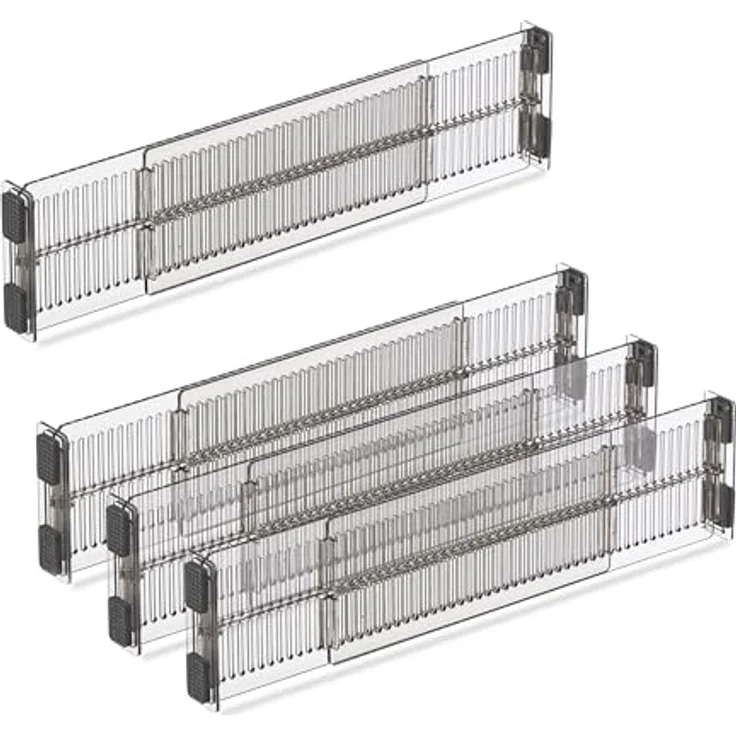 Relaxdays Schubladentrenner-Set, verstellbare Trennwände für Küchenorganisation, transparent, 8 Kunststoffplatten mit Anti-Rutsch-Pads – Bild 1