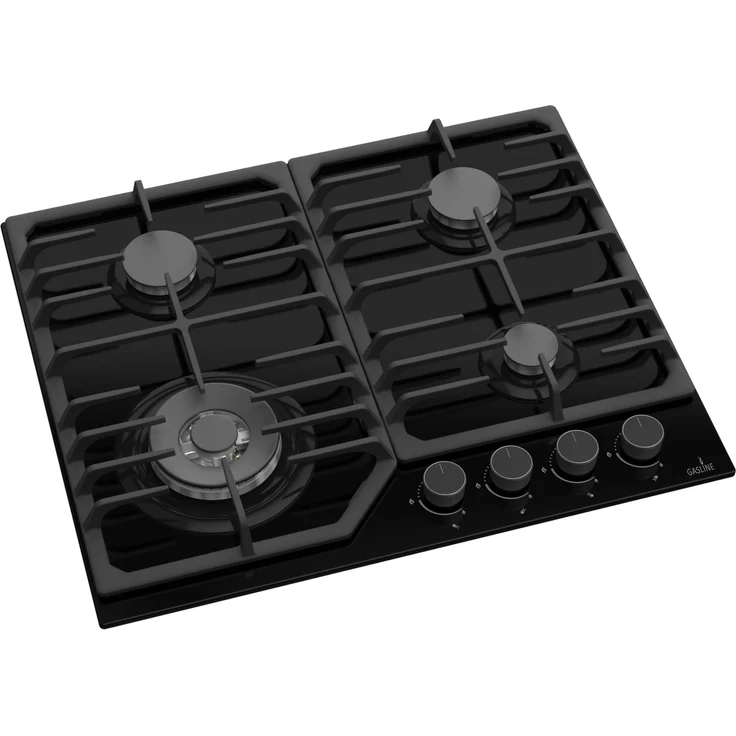 Gasline Gas-Kochfeld GAG60GLWG, 4 flammig, 3,8kW Wok Brenner, autark, Glaskeramik, Schwarz – Bild 1
