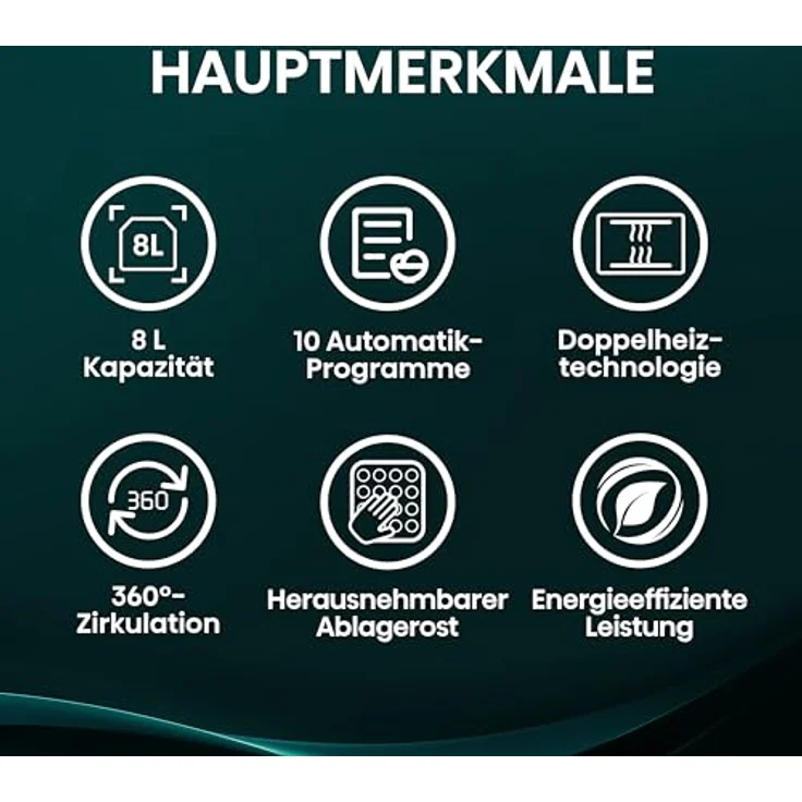 Hisense HAF2100DCD Heißluftfritteuse, 2100 W, 7,7 L, 10 voreingestellte Programme, Antihaft-Beschichtung, Energieeffizient, Start Delay Funktion, Schwarz – Bild 3