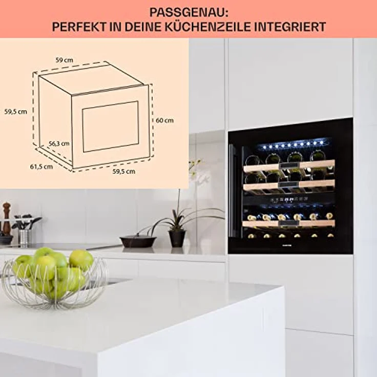 Klarstein Vinsider 36 Onyx Edition Weinkühlschrank, Einbau, Onys, 36 Flaschen, 2 Kühlzonen, 5 - 22 °C, Energieklasse G – Bild 6