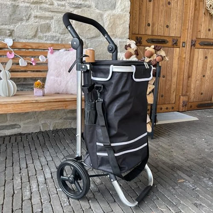 Quick Star Einkaufstrolley Faltbar, Aluminium, Schwarz, 58 l Volumen, 50 kg Traglast, mit Kühlfach – Bild 6