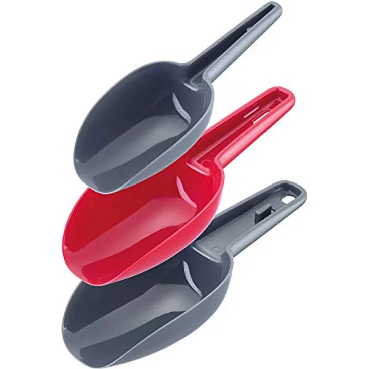 Westmark Abwiege--Abfüll--Futterschaufel-Set, 3-tlg., Füllvolumen: 50-100-150 ml, Polypropylen, Trionale, Grau-rot, 90902270 – Bild 3