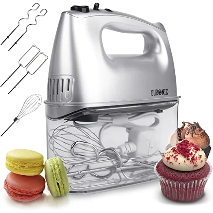 Duronic HM4 SR elektrischer Handrührer | 400 Watt Handmixer | Mixer und Handrührgerät mit Aufbewahrungsbox | Rührgerät inkl. Knethaken, Rührbesen und Schneebesen | 5 Stufen und Turbofunktion – Bild 1