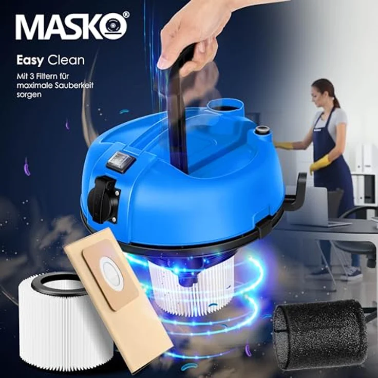 MASKO 6IN1 Industriestaubsauger Staubsauger Nass Trocken Sauger Aschesauger 2300W + Steckdose   Blasfunktion   Trocken-Saugen & Nass-Saugen   Industrie-Sauger mit & ohne Beutel   beutellos Blau – Bild 7