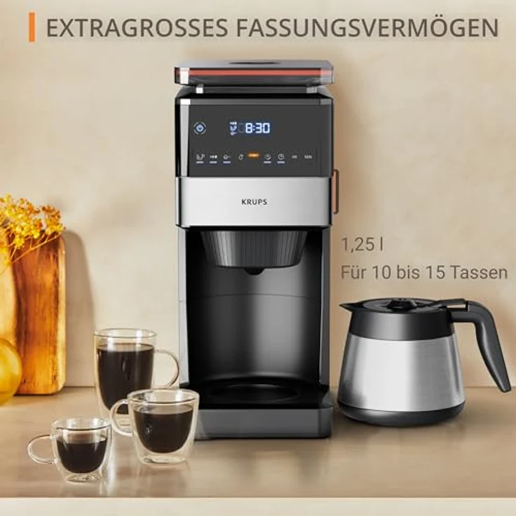 Krups KT8428 Grind Aroma XL Thermo Filterkaffeemaschine schwarz/edelstahl, 15 Tassen, Timer, Edelstahl Kanne, 1000 W – Bild 5