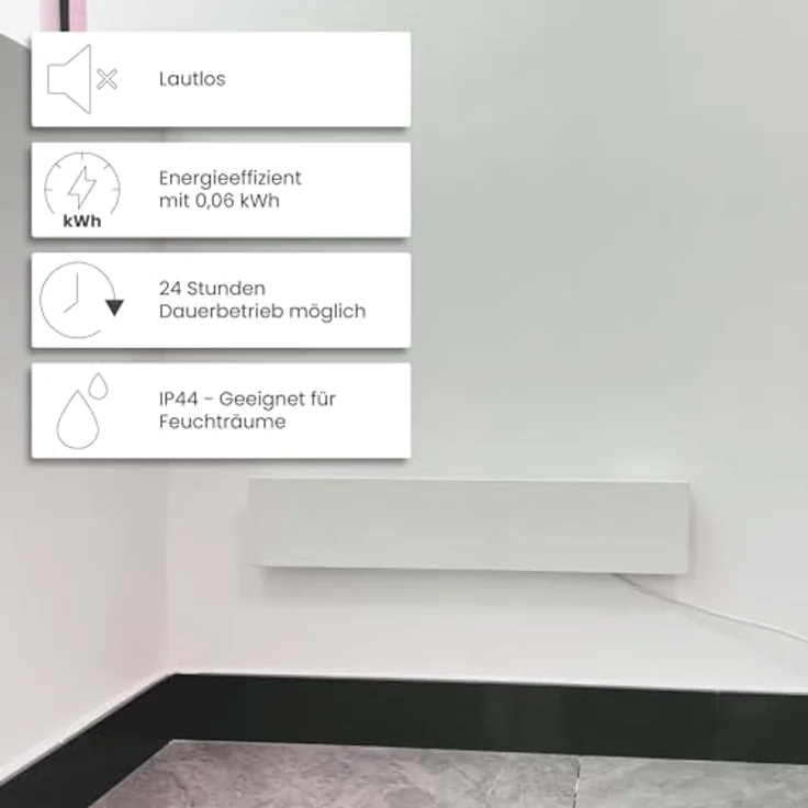 Dalsys Anti-Schimmel-Heizung 60W, 2 Panel Infrarot-Heizung mit Smart Timer, IP44 zertifiziert, für Wand & Bad, kompakte Maße 12x60x1,3cm – Bild 4