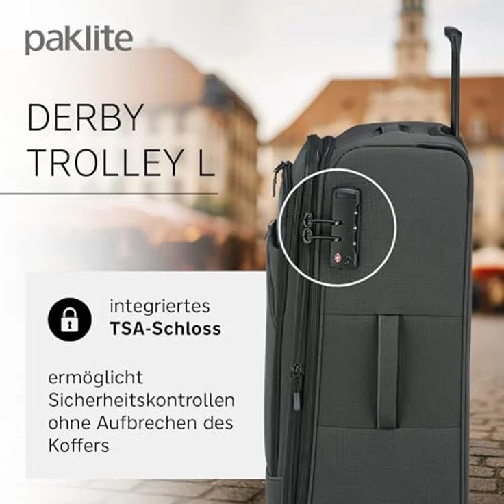 paklite DERBY Reisekoffer 4 Rollen, erweiterbar, Weichschalen Trolley mit Dehnfalte, TSA Schloss, 77 cm, 102-115 Liter, anthrazit – Bild 3