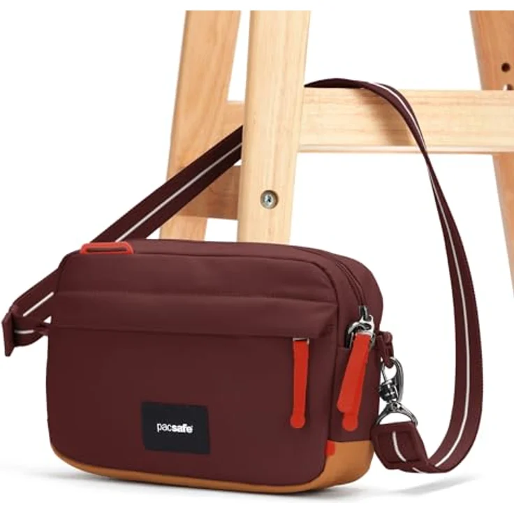 Pacsafe Crossbody Bag mit Diebstahlschutz, garnet red, 2,5 l Volumen, RFID Blocker, wasserfest – Bild 6