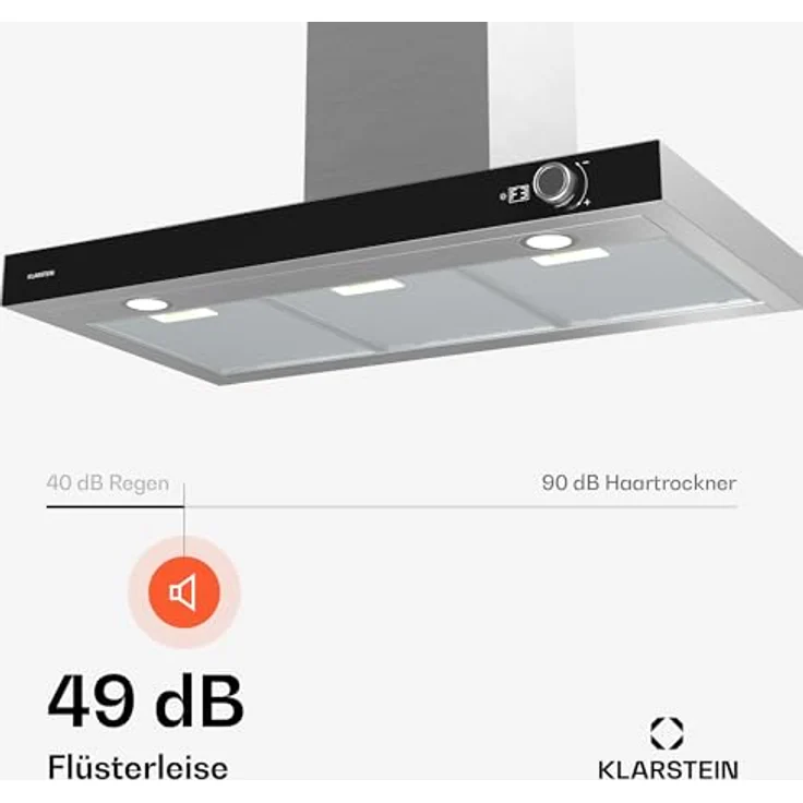 Klarstein AirNova Dunstabzugshaube - 90 cm Wandhaube, 628 m³/h Luftstrom, A++ Energieeffizienz, LED 6500 K, 68 dB, Edelstahl, Tastensteuerung, Umluft & Abluft – Bild 5