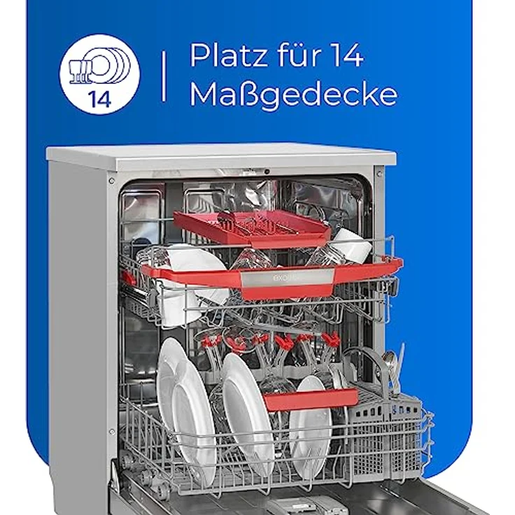 Exquisit Geschirrspüler GSP9614-030B inox | Spülmaschine freistehend 60cm | AquaStop | Auto-Door-Open | Geschirrspülmaschine flexible Besteckschublade – Bild 4