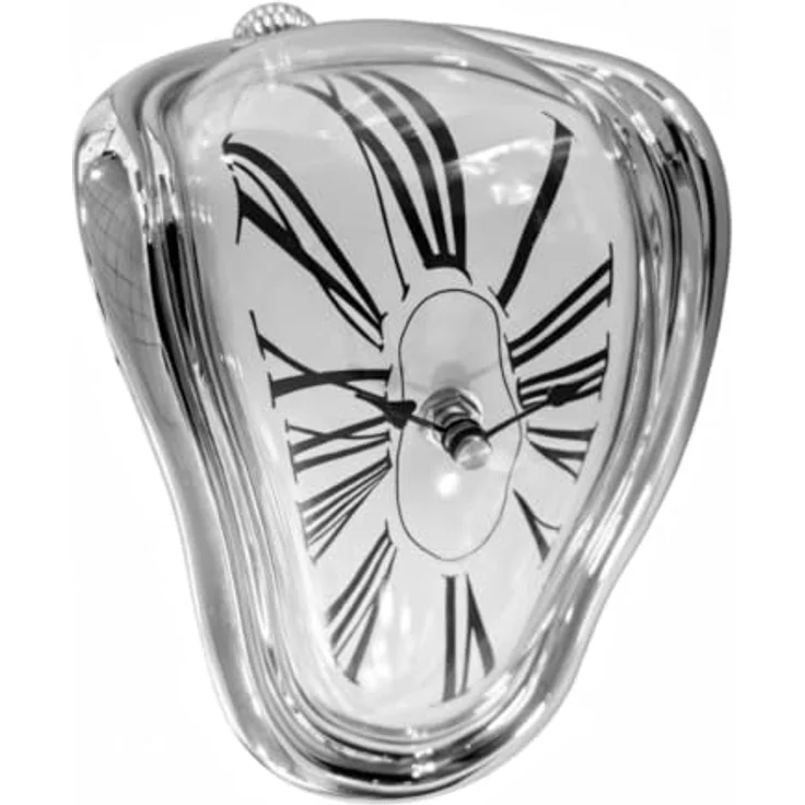 Relaxdays Salvador Dali Tischuhr, silberne Uhr im surrealistischen Design für Tisch- & Regalkanten, batteriebetrieben – Bild 1