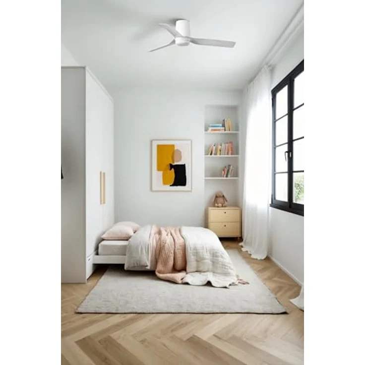 FARO BARCELONA MINI PUNT TUB S, unbeleuchteter Deckenventilator weiß, 6 Geschwindigkeiten, Gleichstrommotor, Fernbedienung, für Räume bis 13 m² – Bild 2