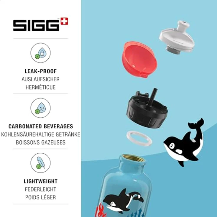 SIGG Orca Family Kinder Trinkflasche (0.3 L), schadstofffreie Kinderflasche mit auslaufsicherem Deckel, federleichte Trinkflasche aus Aluminium – Bild 3