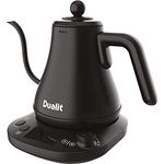 Dualit Wasserkocher Schwanenhals Schnellkochender Electric Kettle (800ml) - Schwarz Matt - Gooseneck Kettle Tropft Nicht - Digitale Display Anzeige - Hocheffiziente Energiesparende Wasserkanne